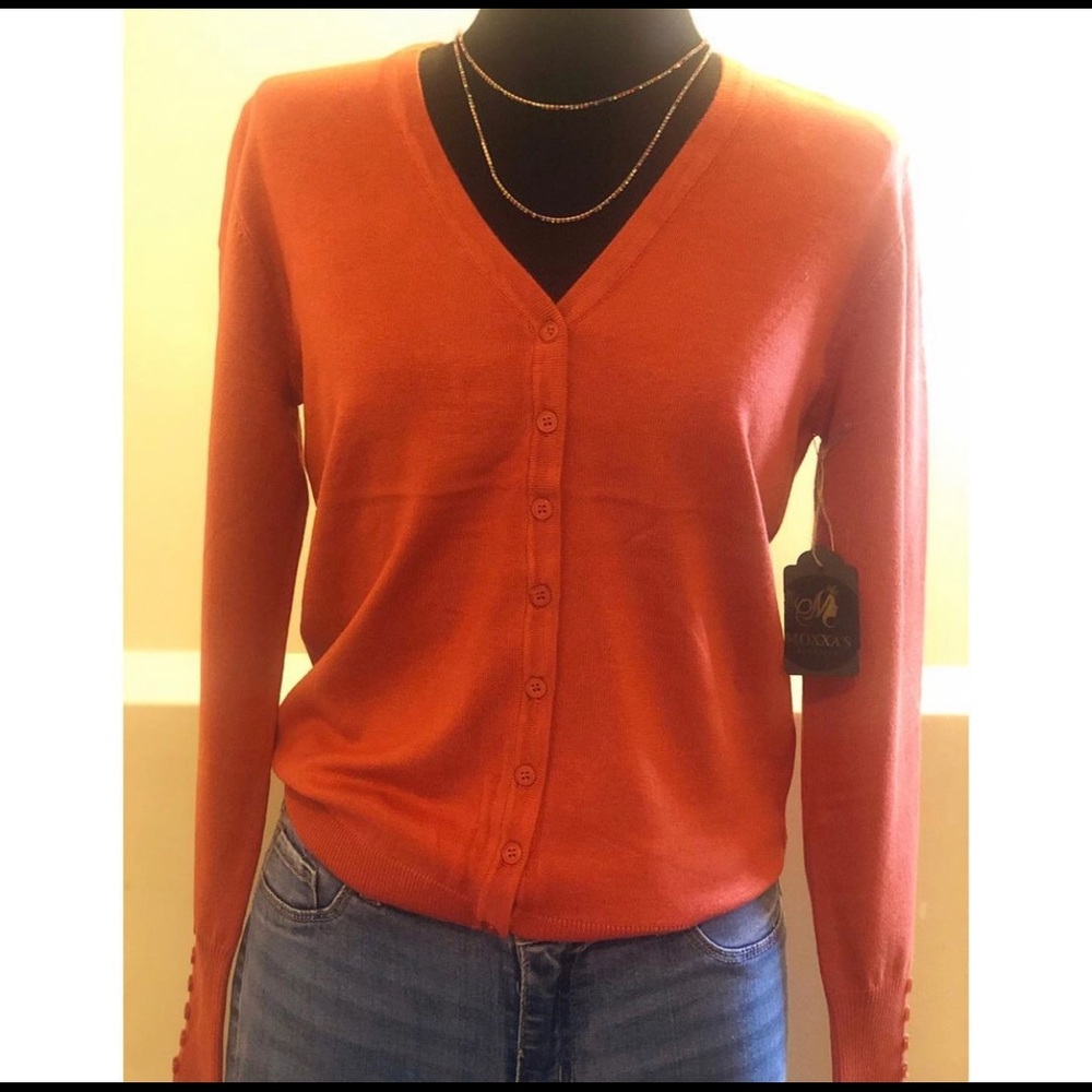 Rust V-Neck Cardigan - Picture 2 of 2